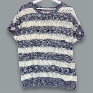 Roz&Ali Women’s XL Short-Sleeved Striped Soft Openwork Knit Sweater
